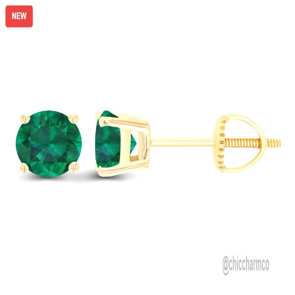 Sterling Silver 5mm Round Emerald Stud Screwback Earrings Hypoallergenic